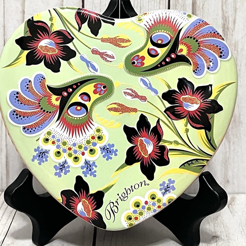 Brighton Decorative Heart Shaped Storage Tin Yellow Floral